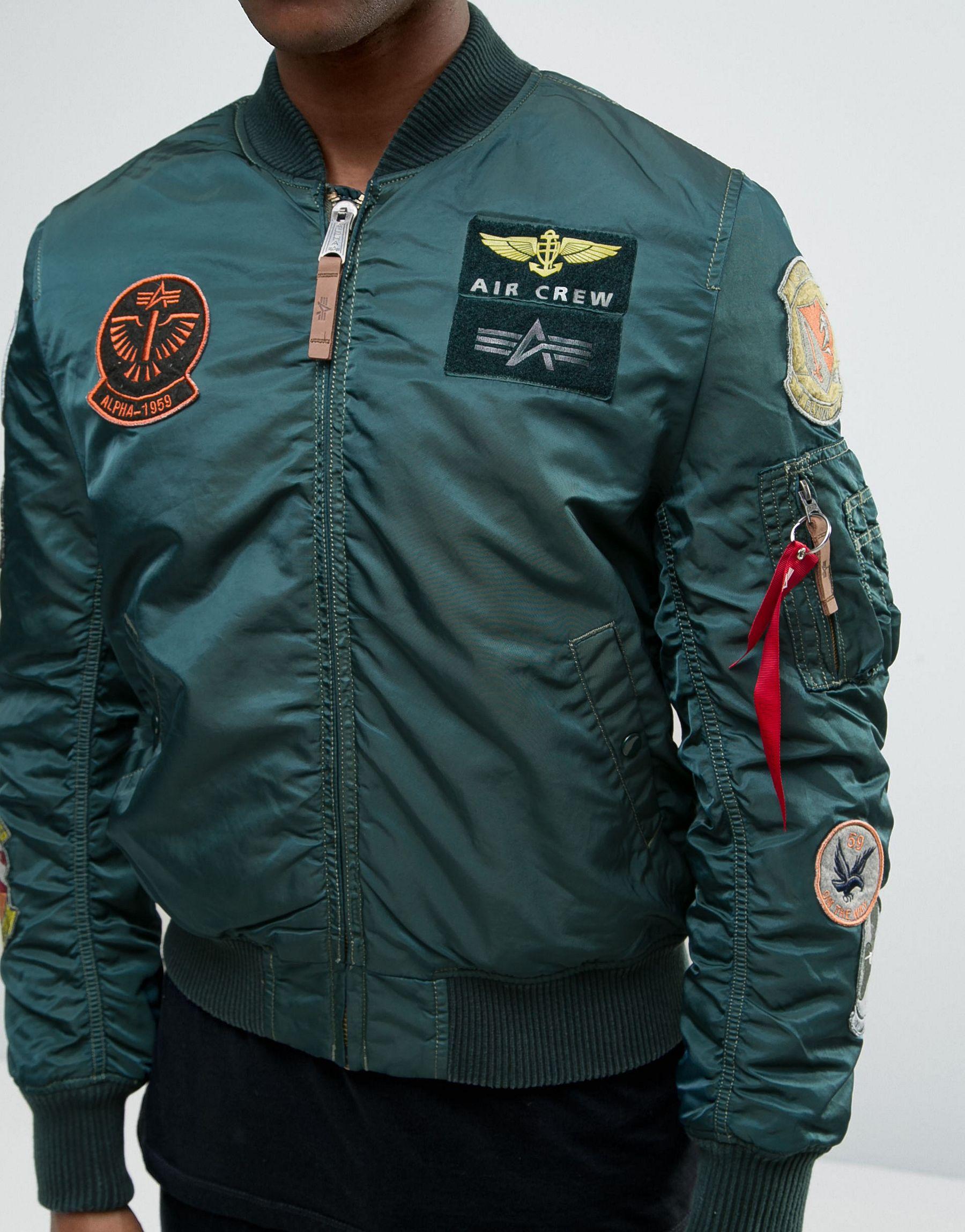 Alpha Industries Ma1 Bomber Jacket With Patches In Dark Petrol Slim Fit in Green for Men Lyst
